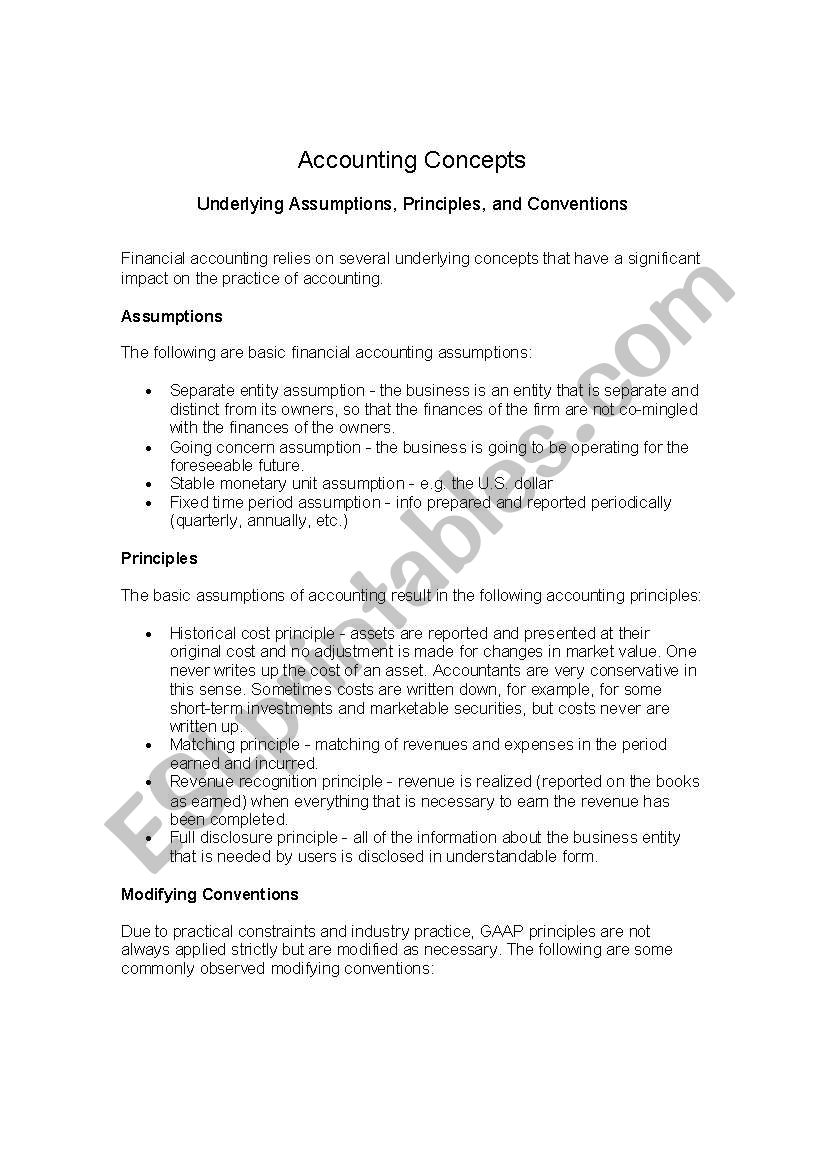 Accounting Concepts worksheet