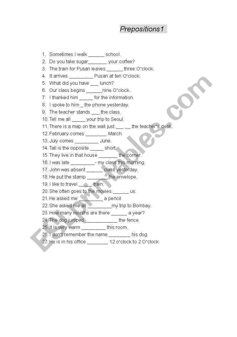 prepositions worksheet