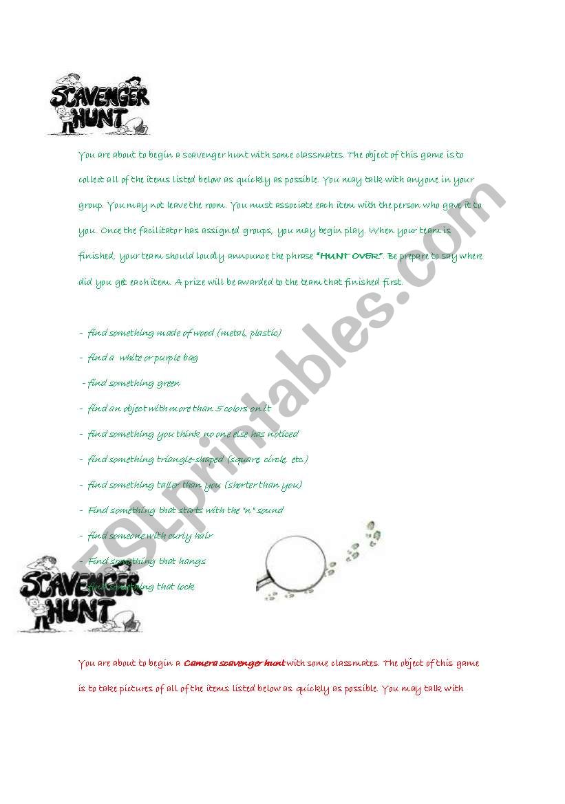 SCAVANGER HUNT worksheet