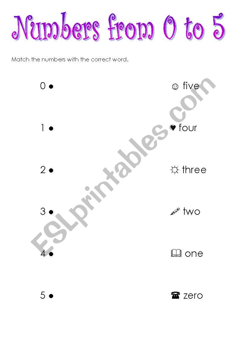 NUMBERS FROM 0 TO 5 worksheet