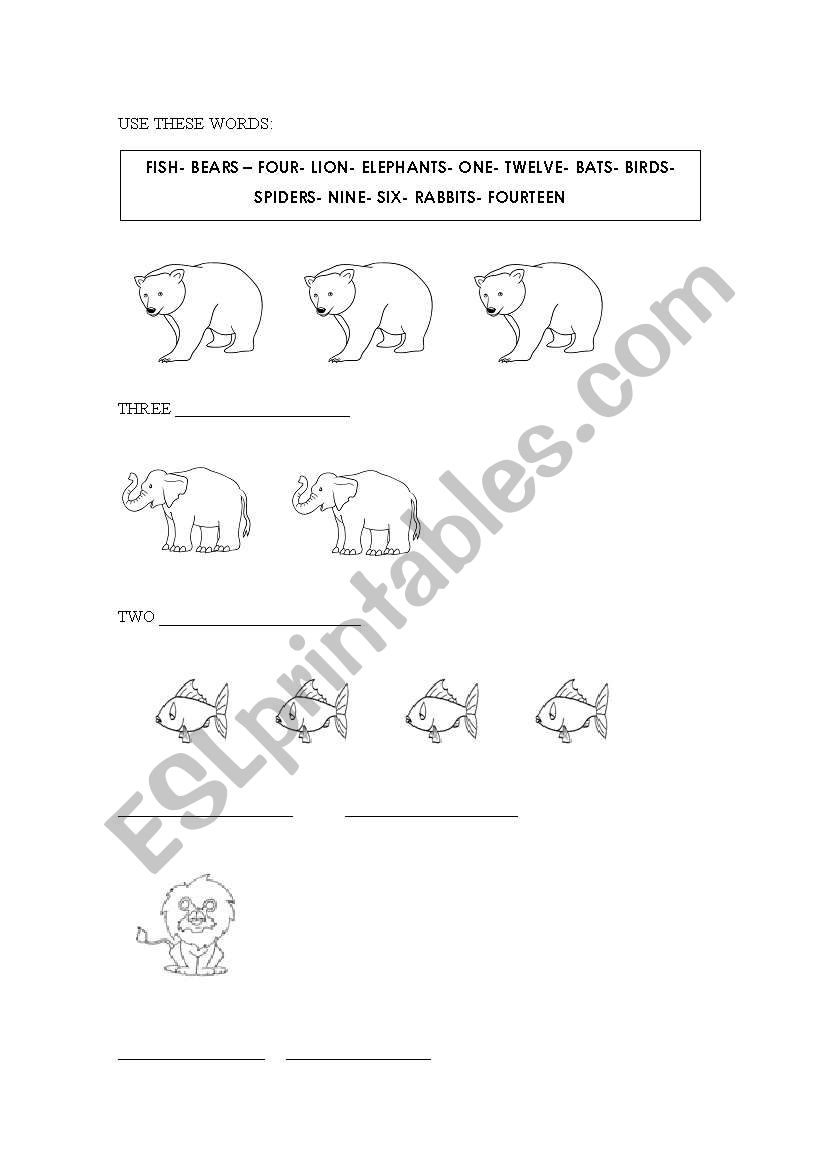 Animals and numbers worksheet