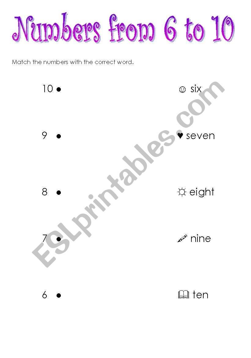 NUMBERS FROM 6 TO 10 worksheet