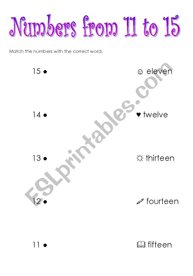 NUMBERS FROM 11 TO 15 worksheet