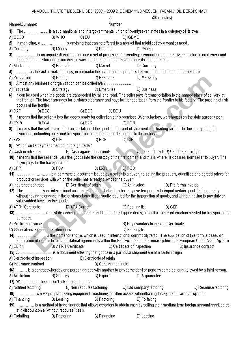 VOCATIONAL ENGLISH FOREIGN TRADE