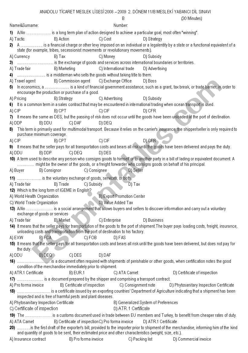 VOCATIONAL ENGLISH FOREIGN TRADE B