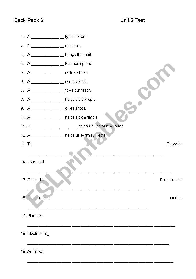 Occupations worksheet