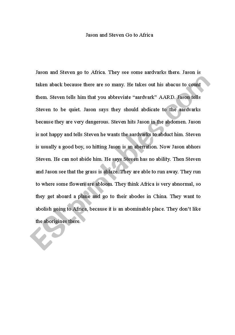Jason and Steven in Africa worksheet