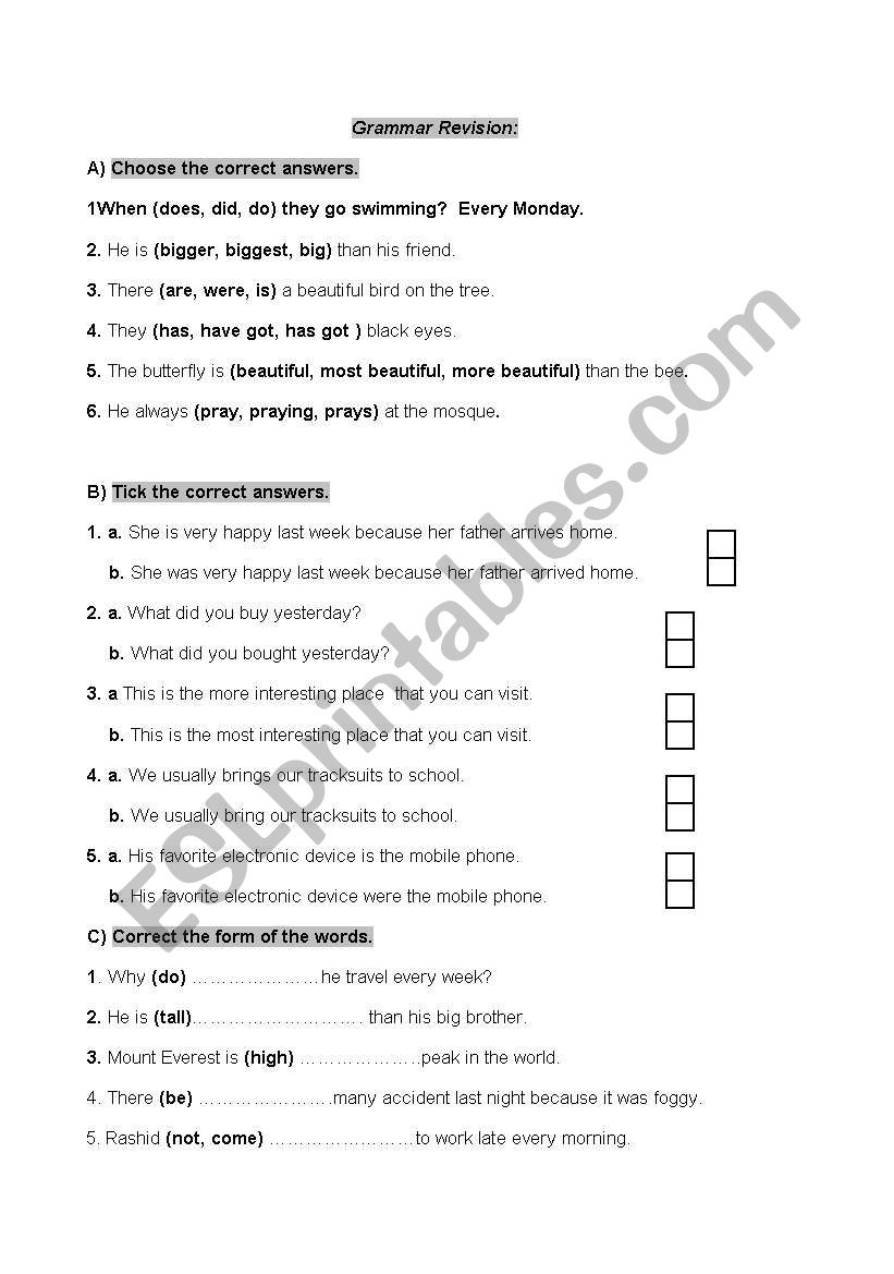 Grammar revision worksheet