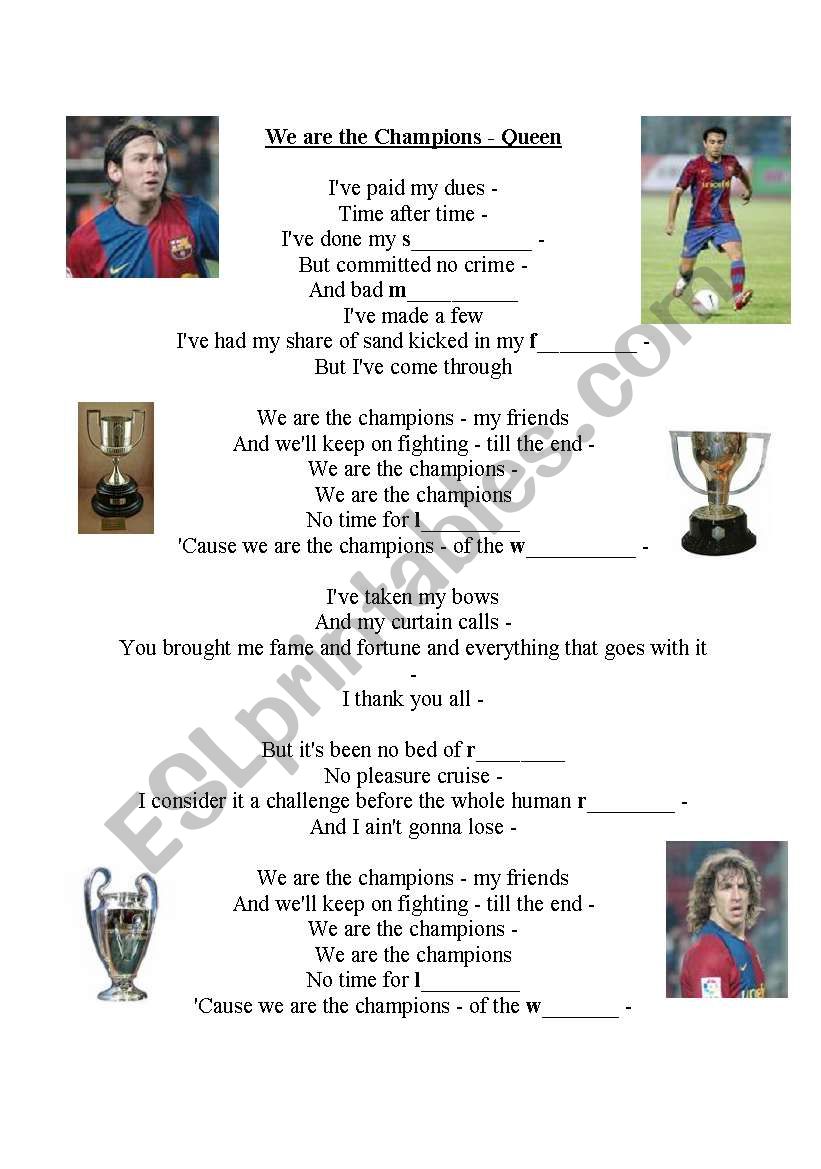 we are the champions worksheet