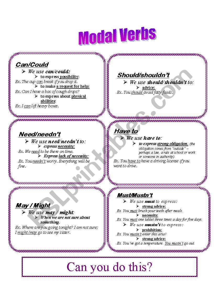 Modal verbs  worksheet