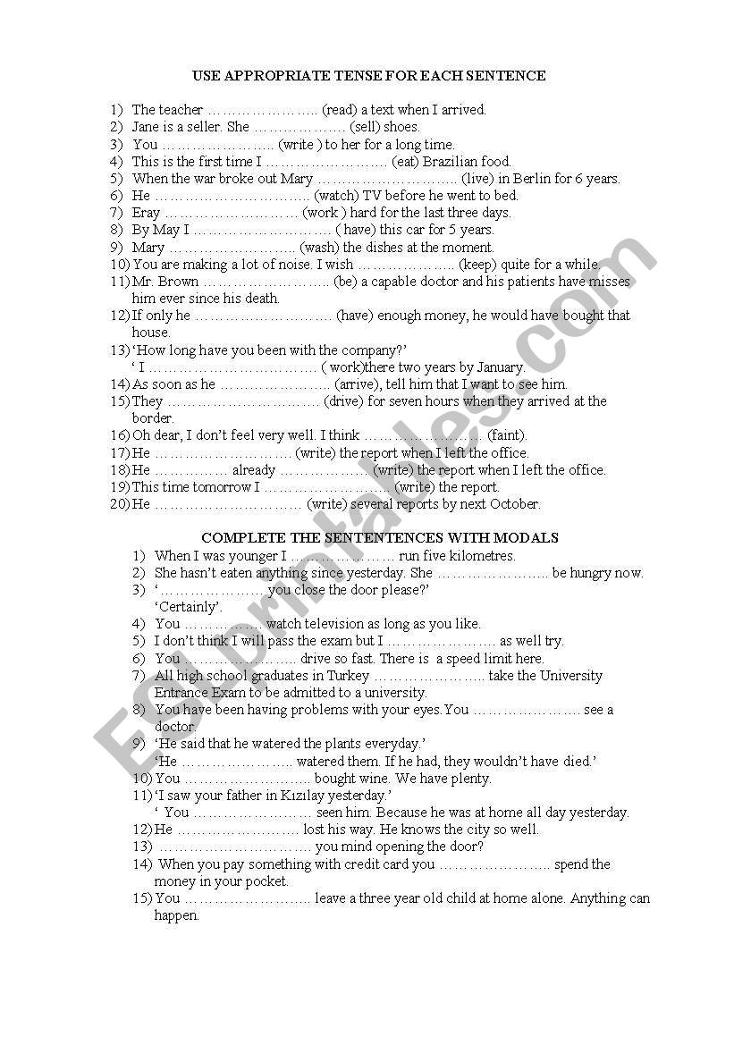 grammer test worksheet