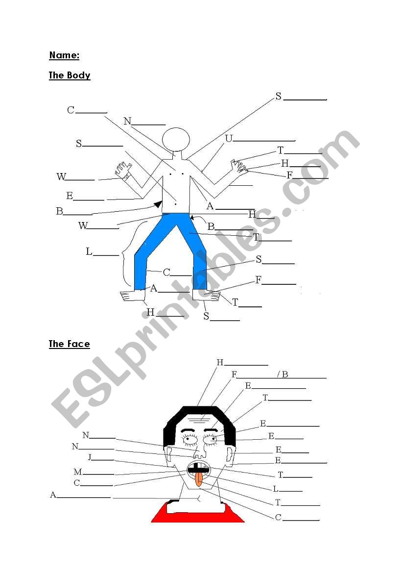 Body parts worksheet