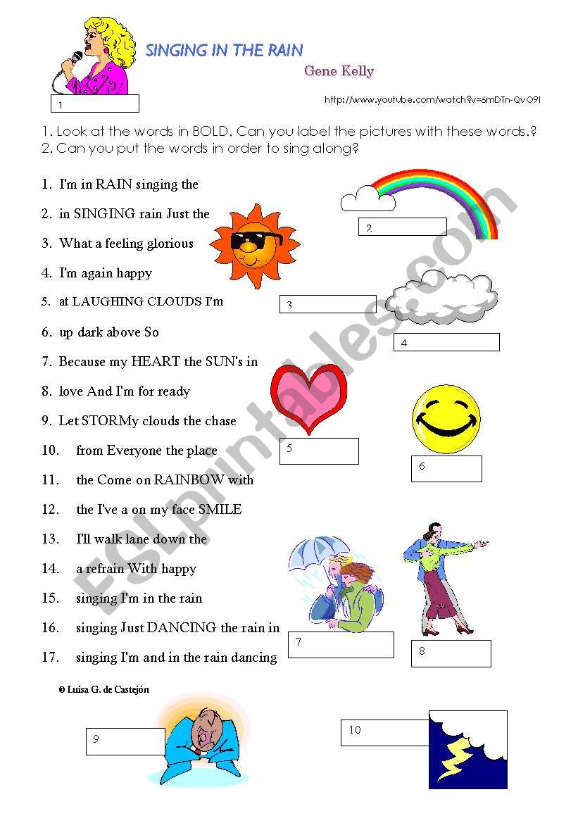 Singing in the rain worksheet