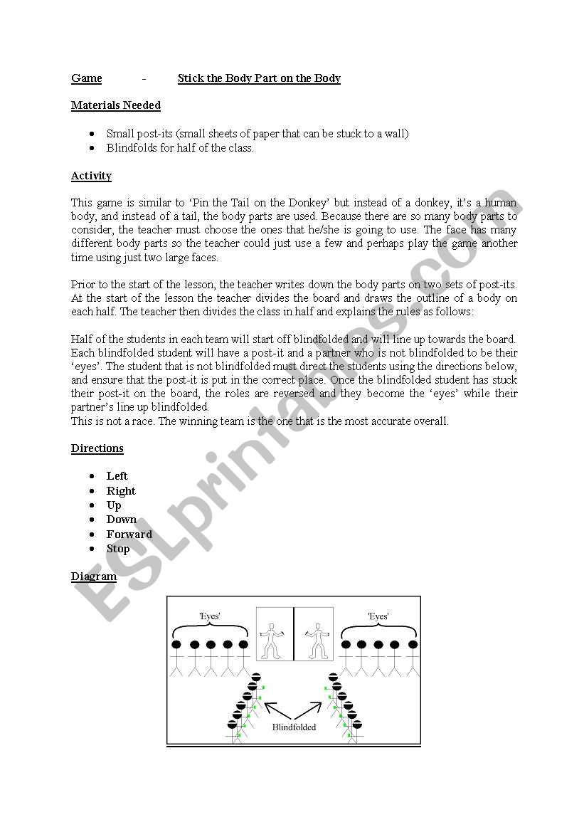 Pin the body part on the body worksheet