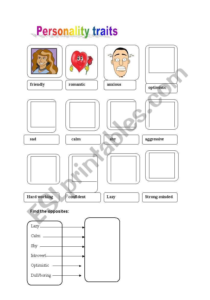 Personality traits worksheet