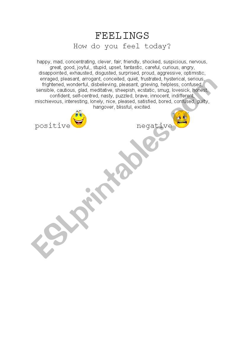 Feelings-adjectives worksheet