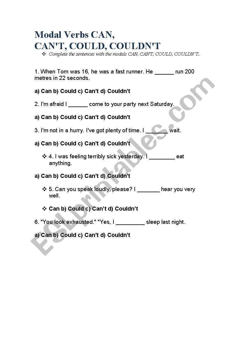 CAN vs COULD worksheet