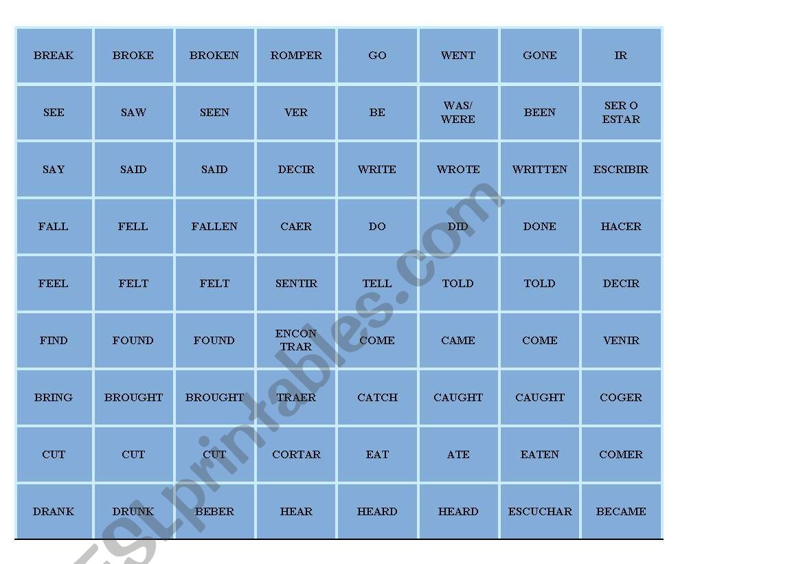 Past simple game worksheet