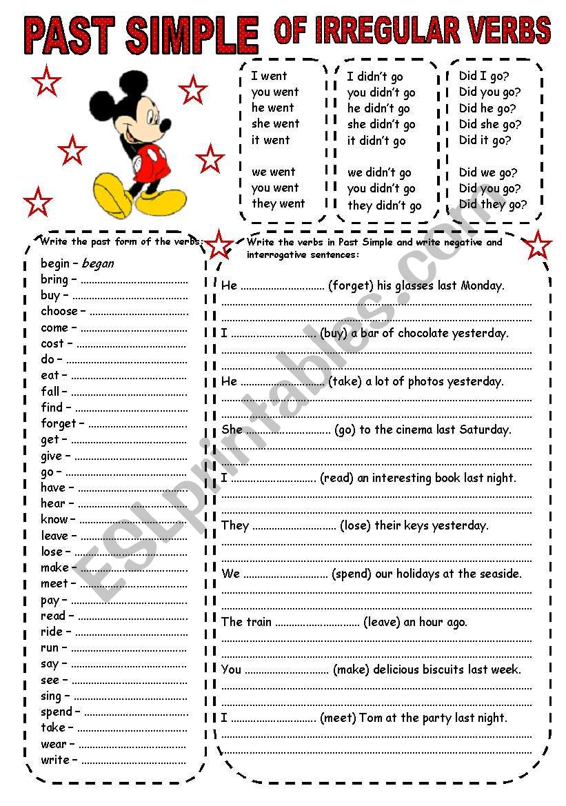PAST SIMPLE OF IRREGULAR VERBS (1) (2 PAGES)