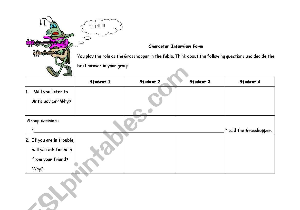 Interview form worksheet