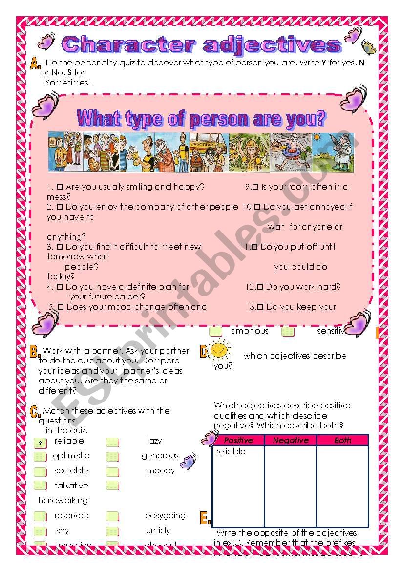 What type of person are you? worksheet