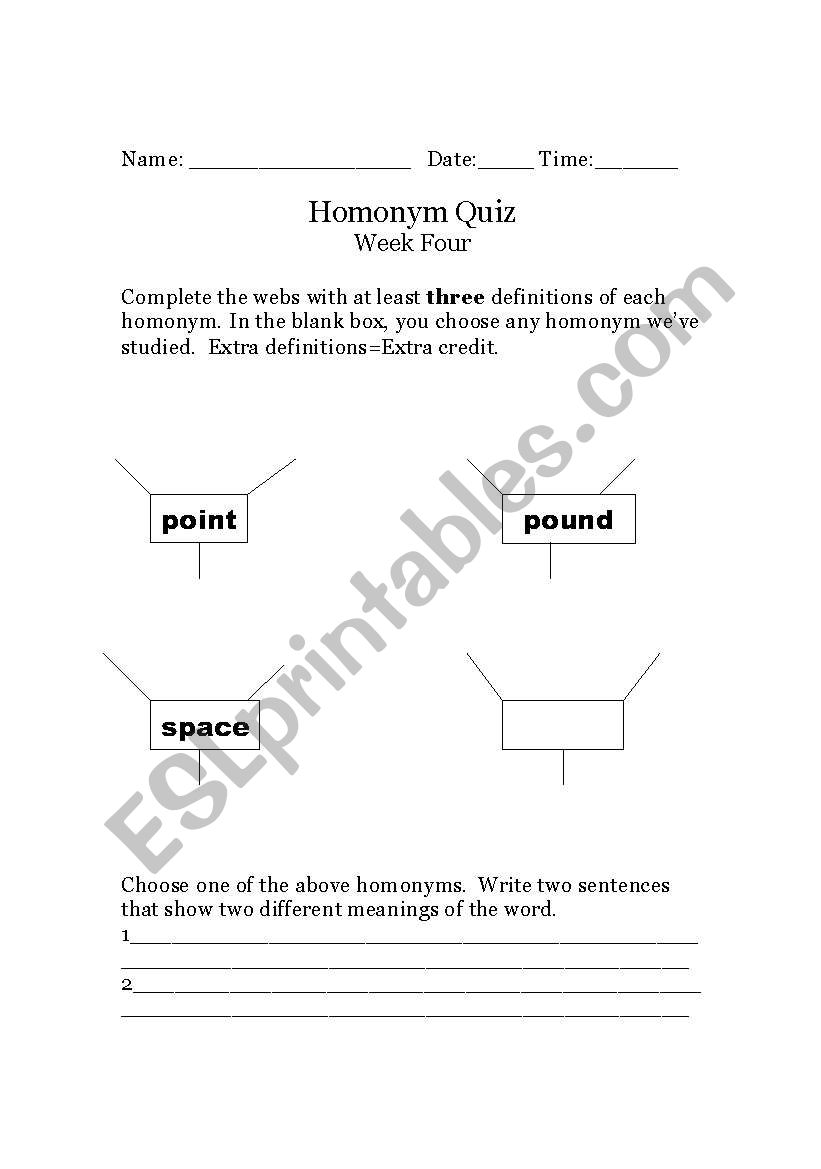 Homonym Quiz worksheet