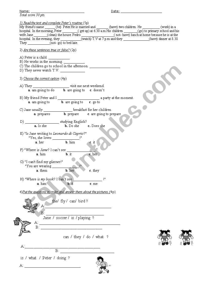 Test- simple present/present continuous/can-cant/going to