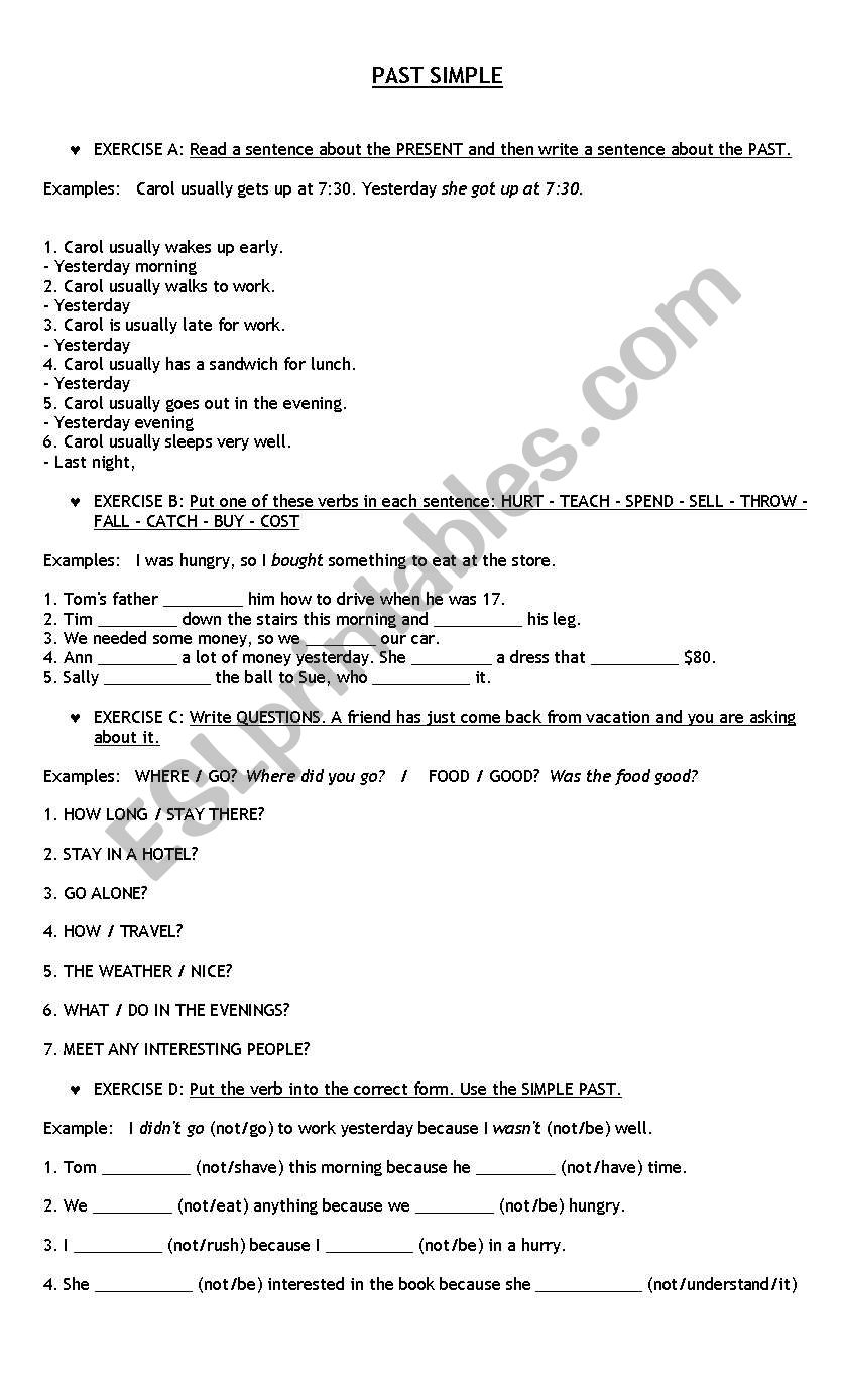 Past Simple Exercises worksheet