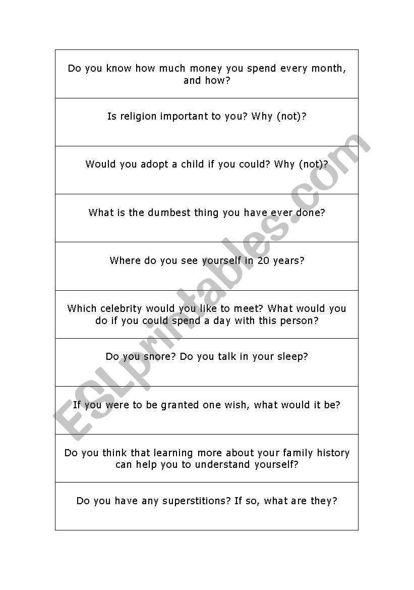 conversation cards - ESL worksheet by cnaboulevard