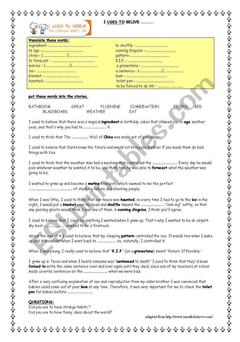 I USED TO BELIVE! worksheet