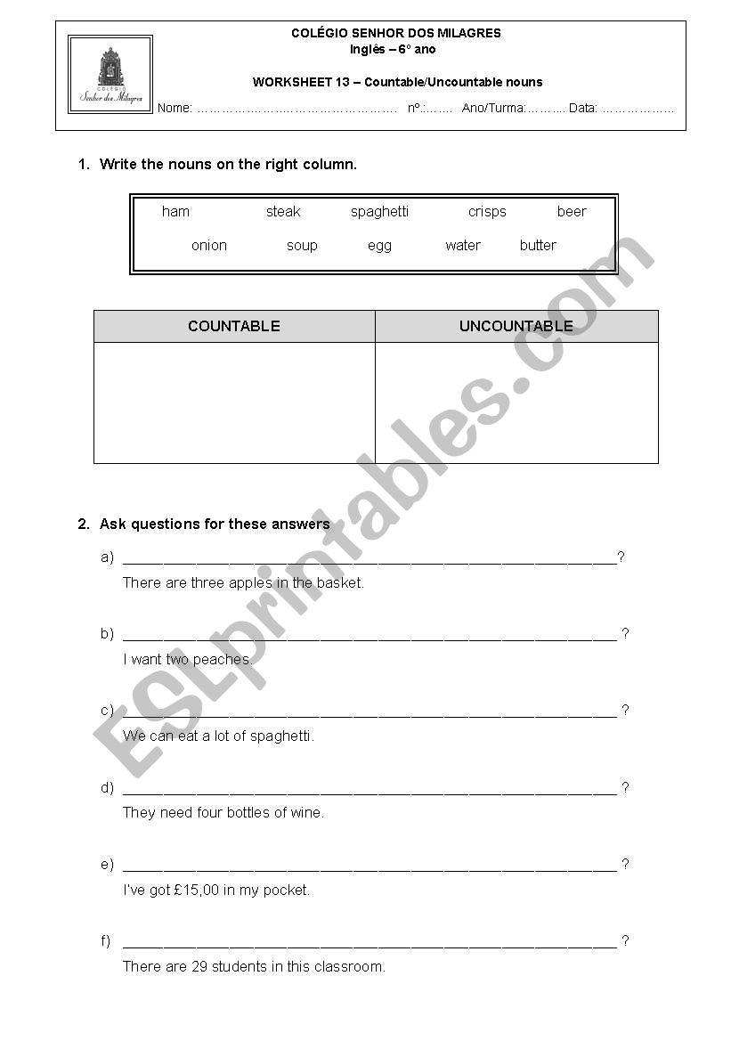 Countable and Uncountable nouns