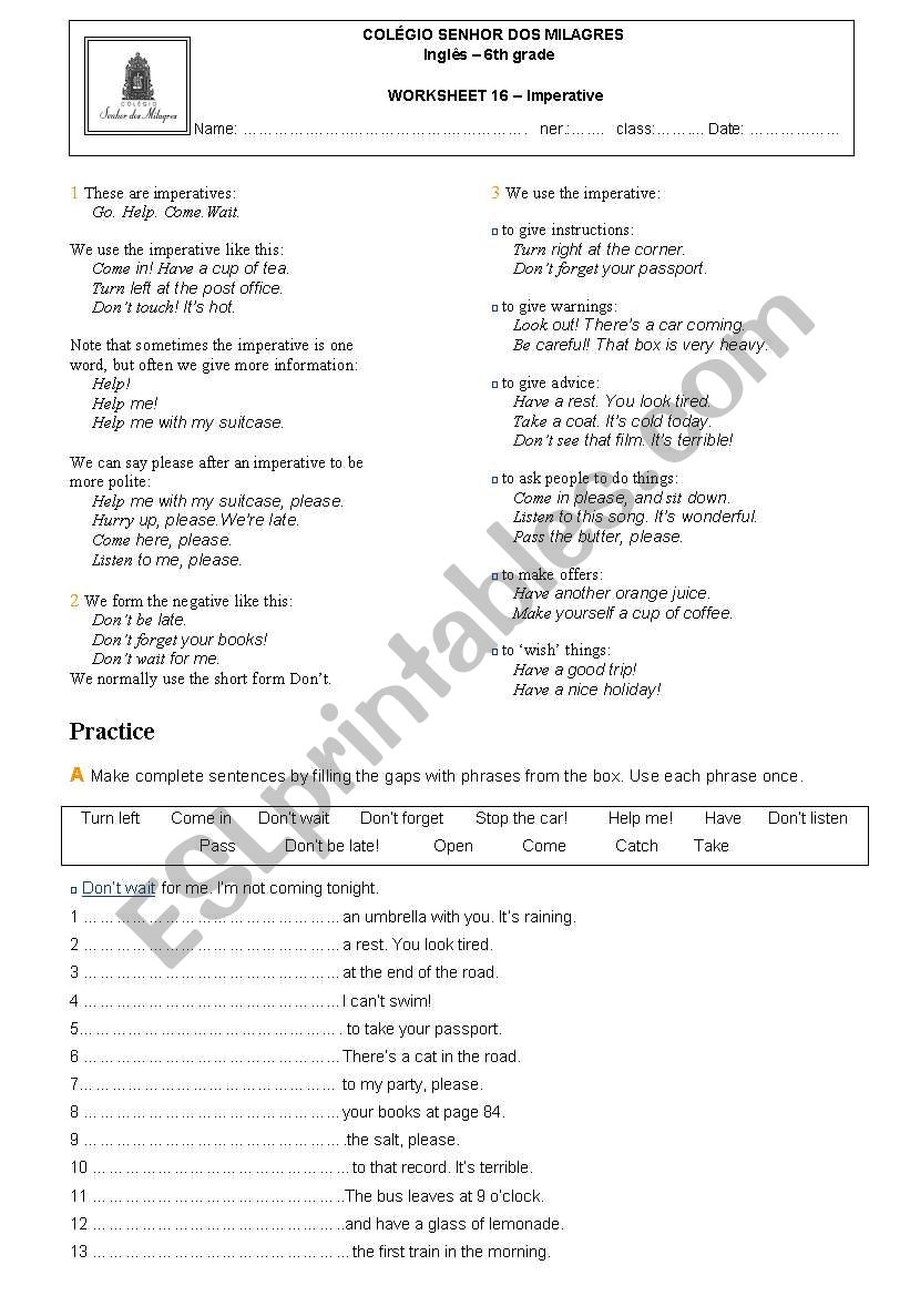 The Imperative worksheet