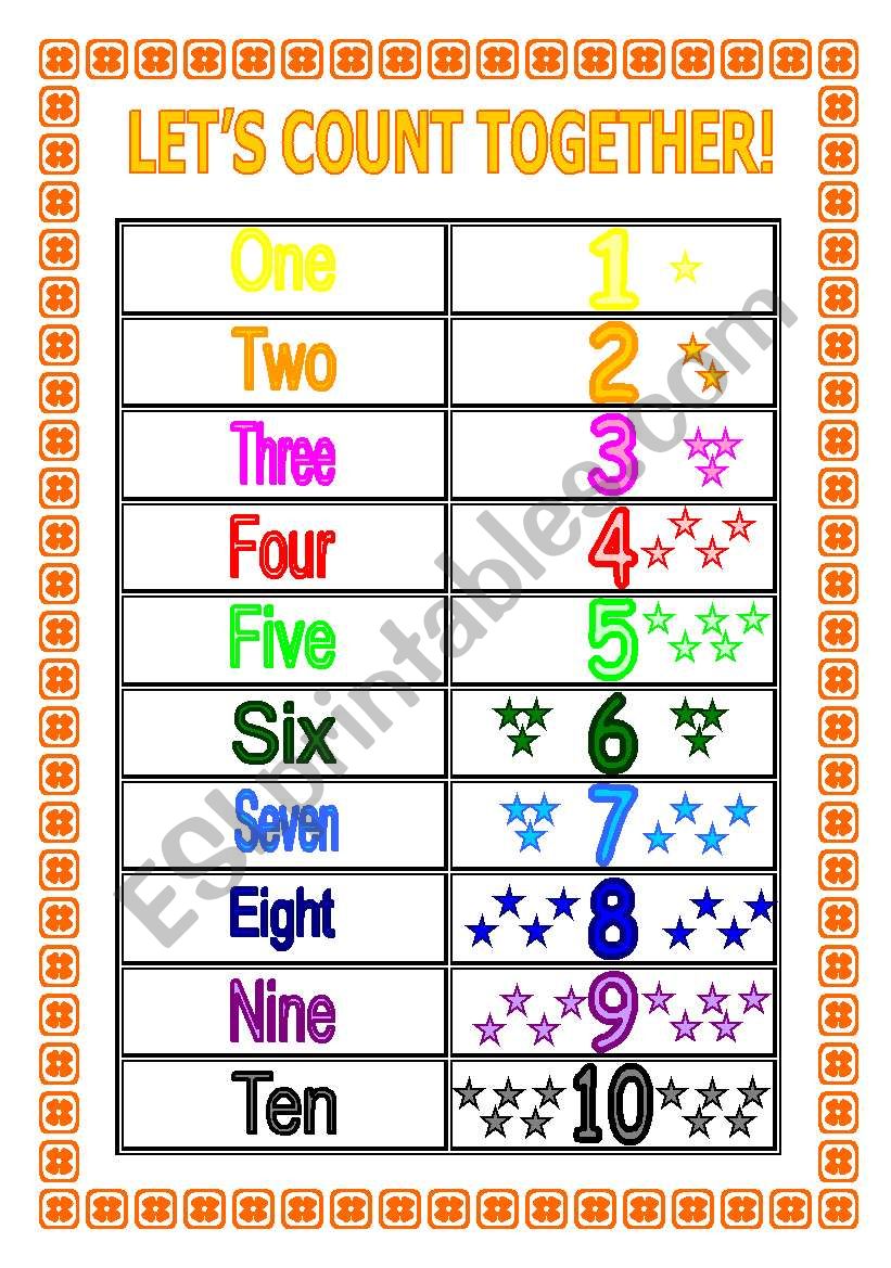 Let´s count together (Numbers 1-10) Colour and B&W version + Activity proposals included