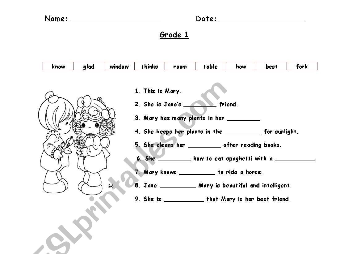 Vocabulary sheet (best friends)