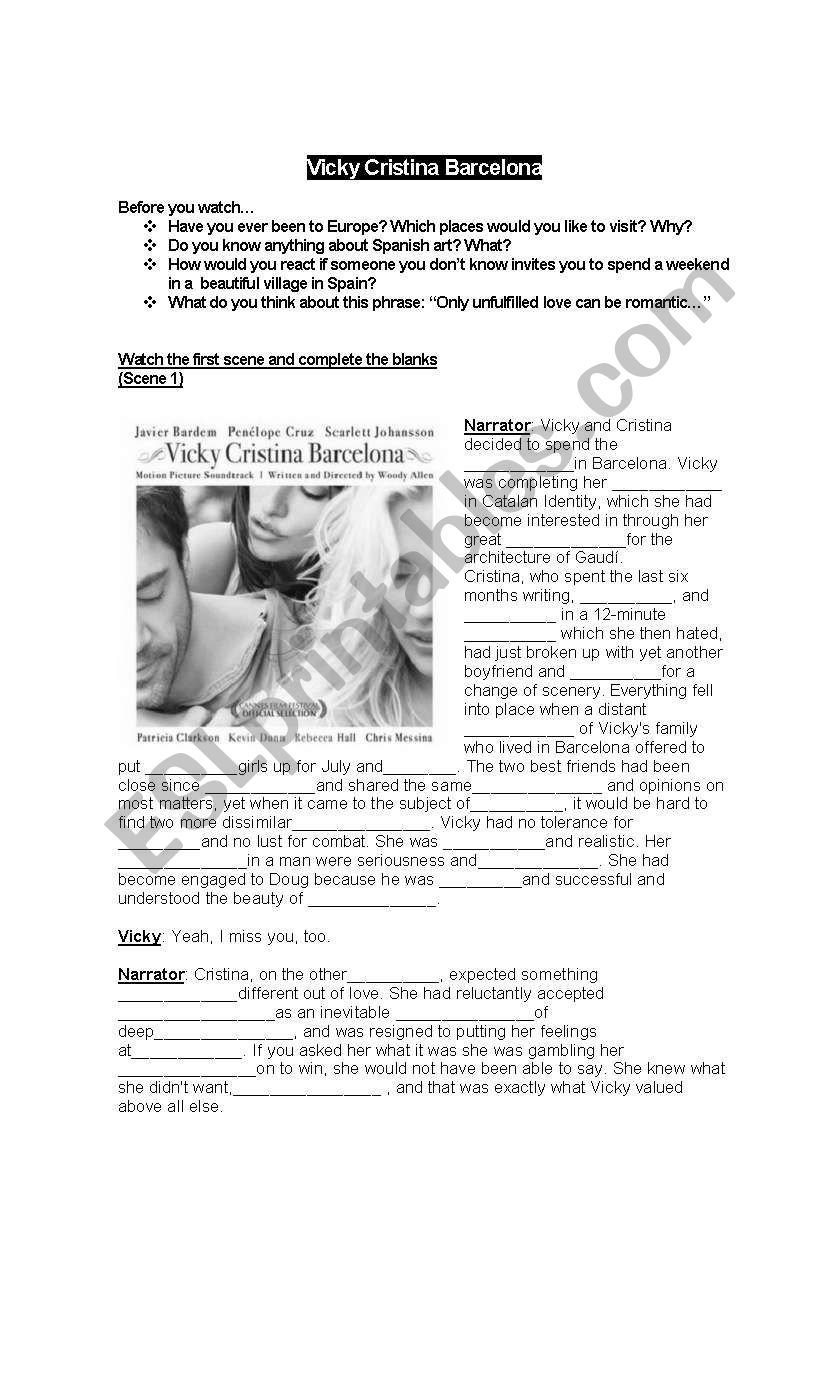 Vicky Cristina Barcelona worksheet