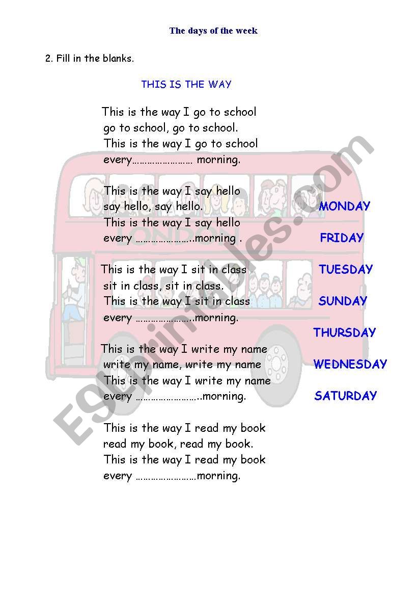 days of the way worksheet