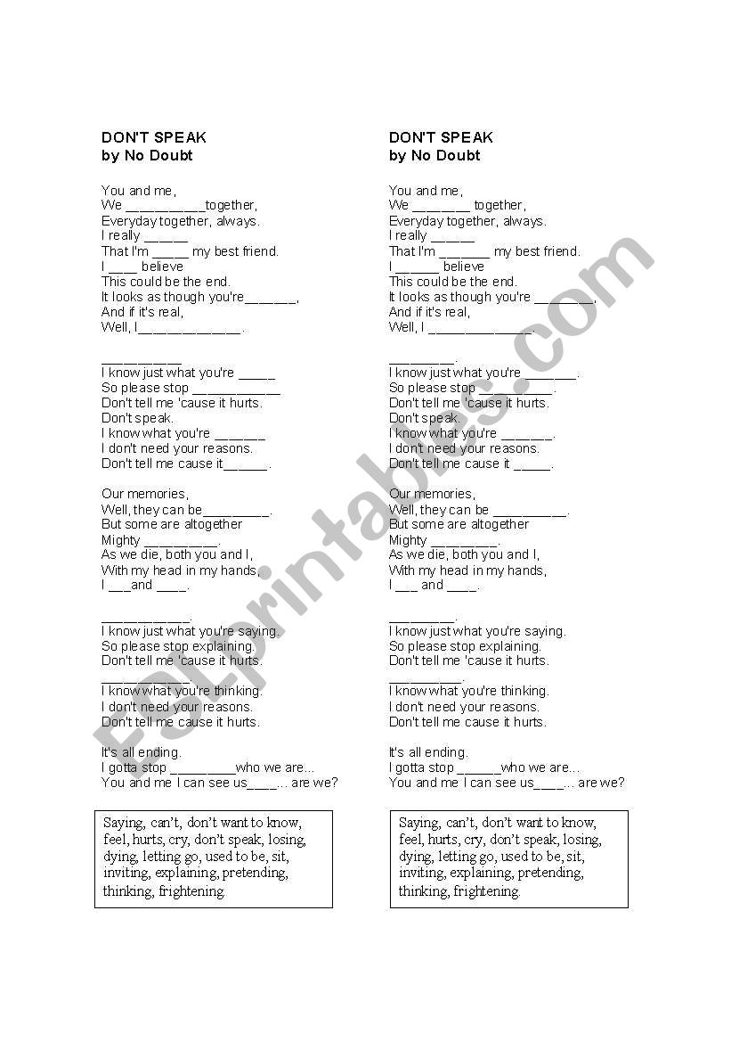 dont speak activity worksheet