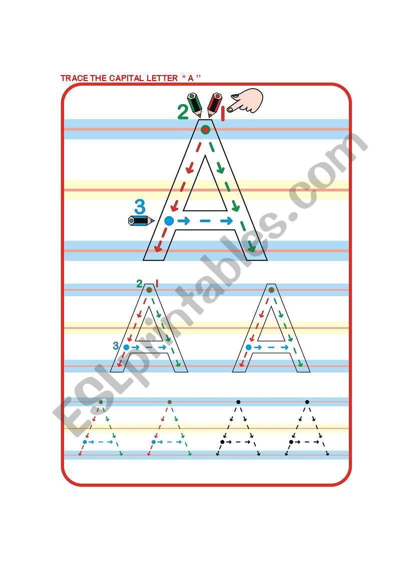 trace the letter A worksheet