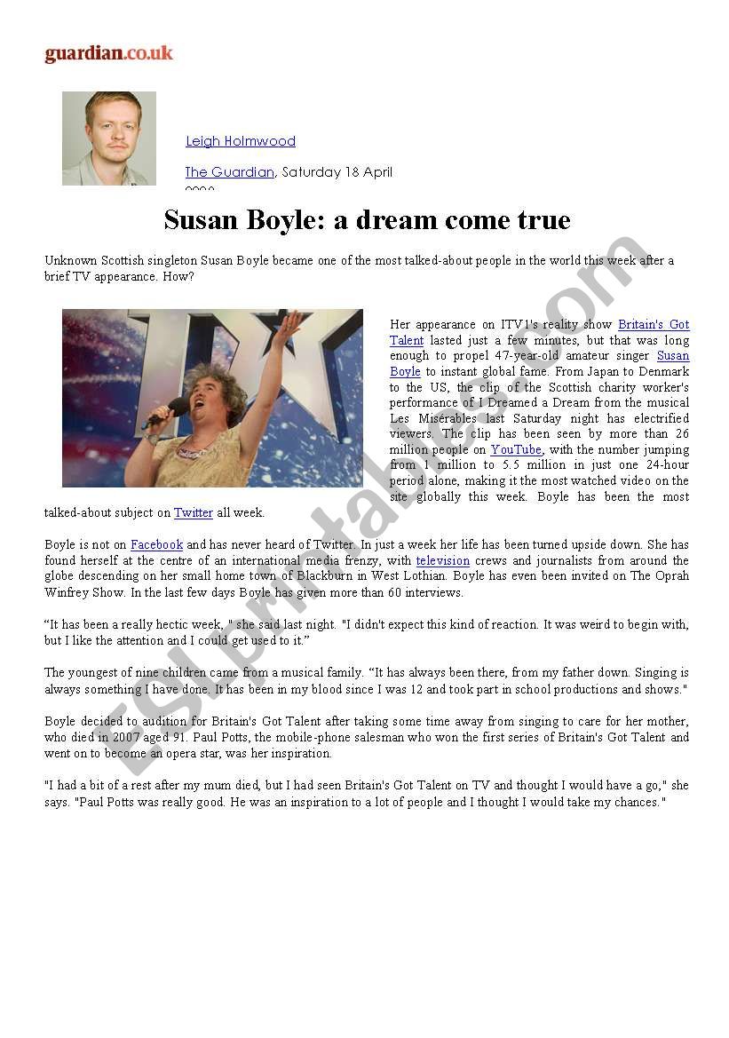 SUSAN BOYLE : ADREAM COME TRUE