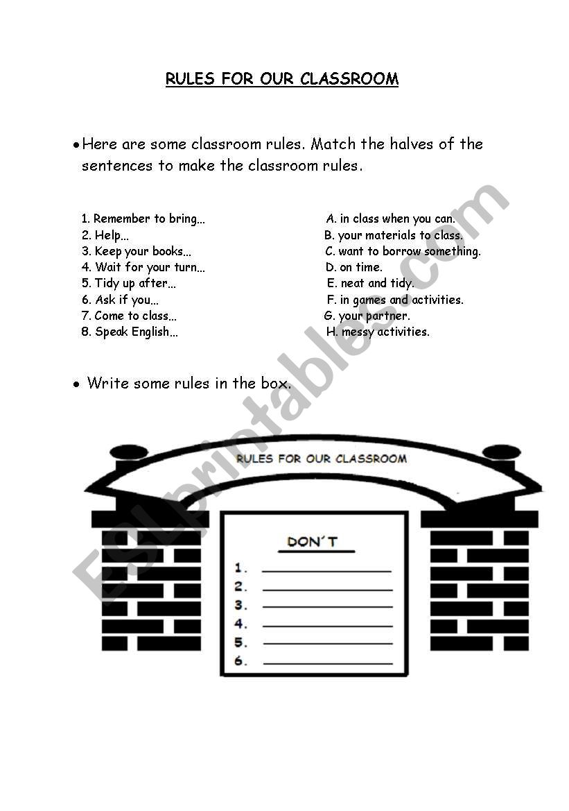 RULES FOR OUR CLASSROOM worksheet