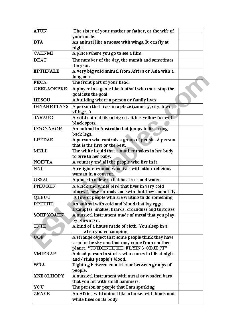 English pasapalabra worksheet