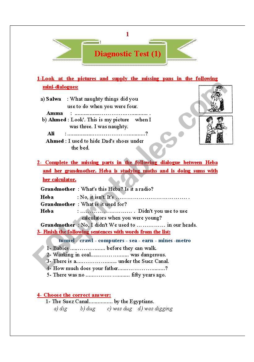 Diagnostic Test 1/7 worksheet