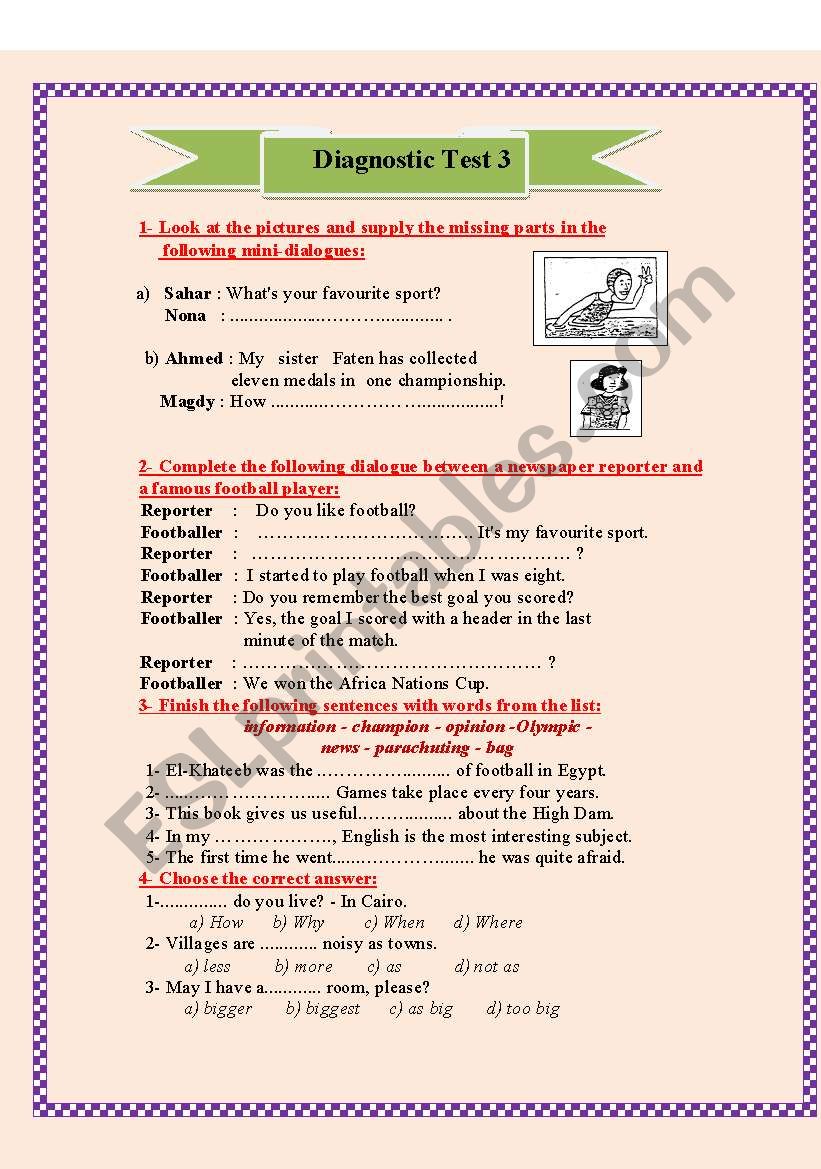 Diagnostic Test 3/7 worksheet