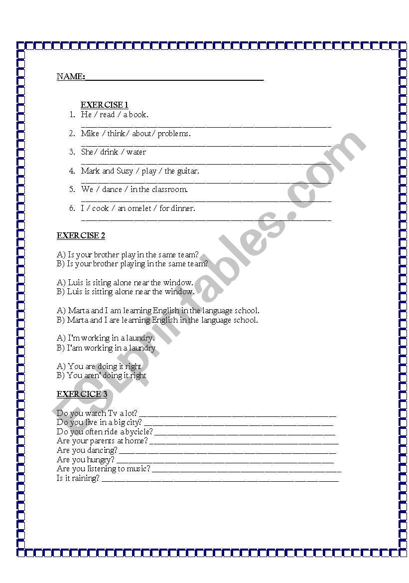 Present Continuos - Exercises worksheet