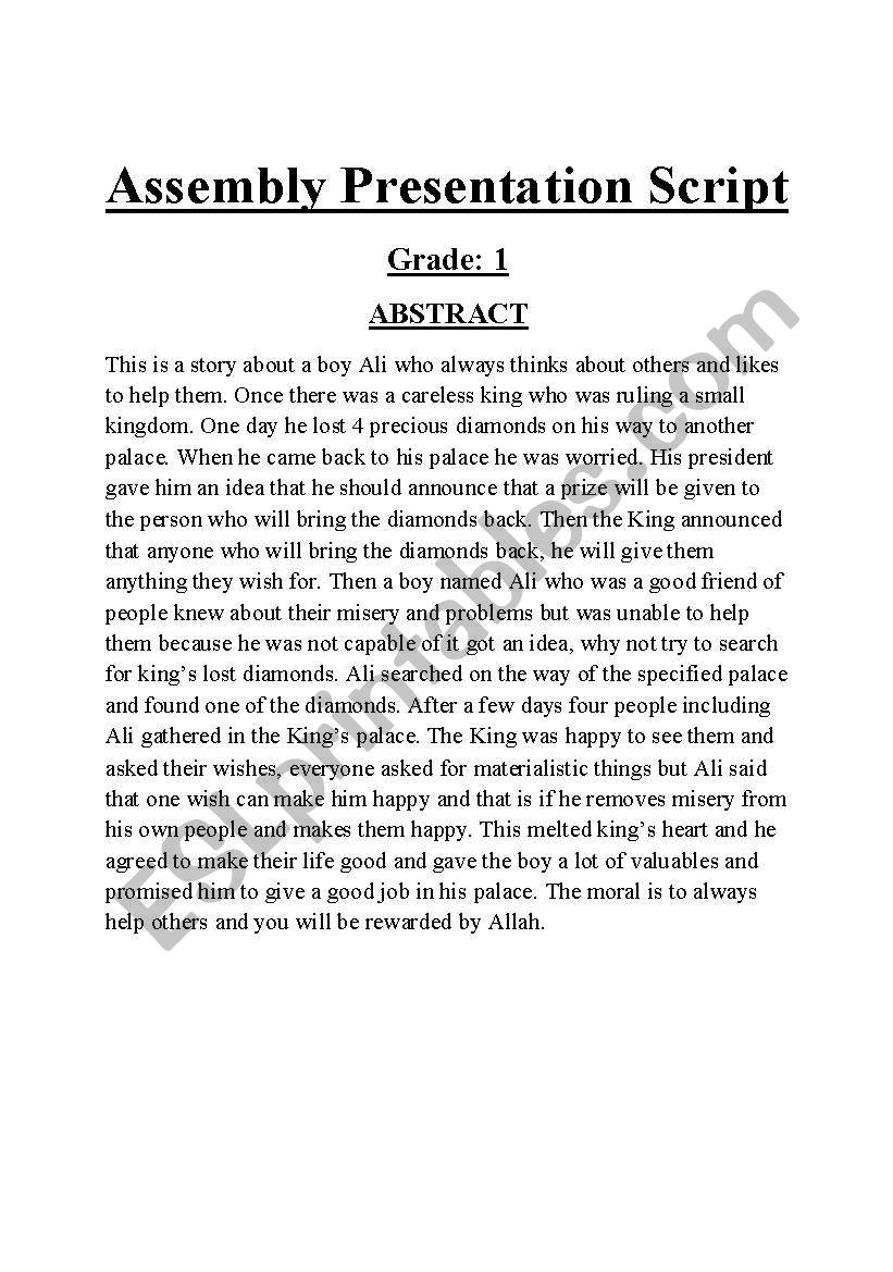 Assembly presentation script grade 1