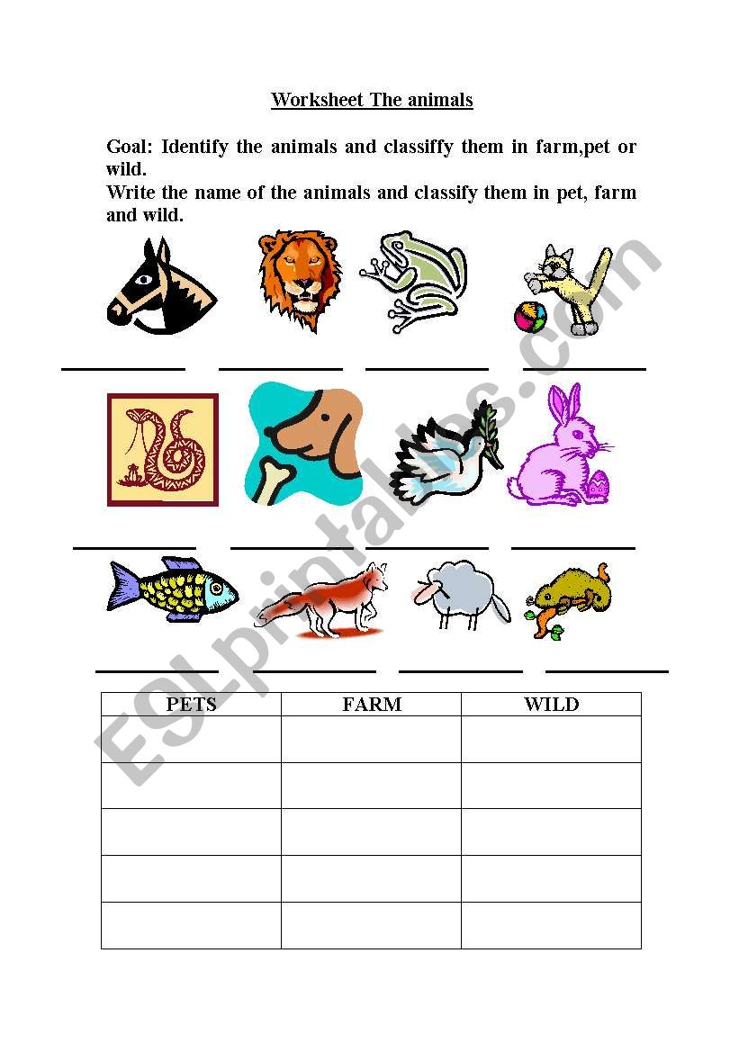 THE ANIMALS worksheet