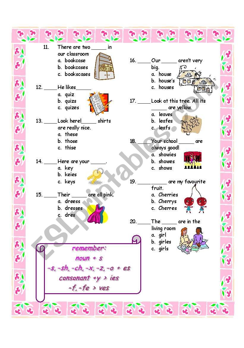 plural spelling quiz - page 2 worksheet