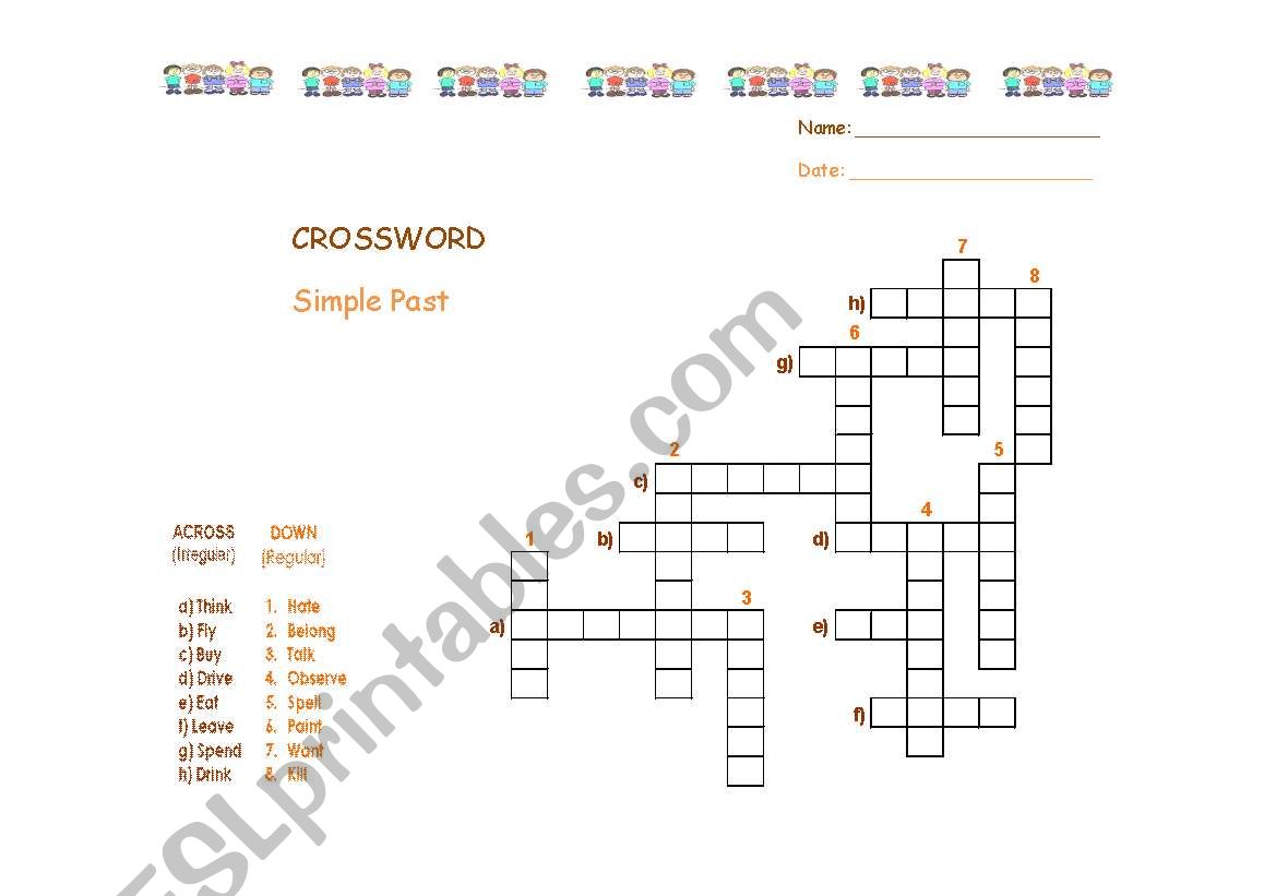 simple past crossword worksheet