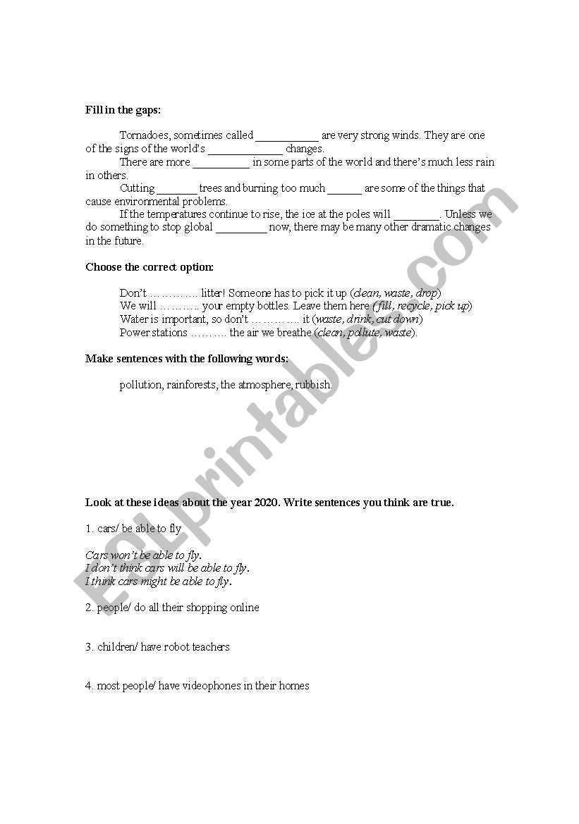 Environment vocabulary worksheet