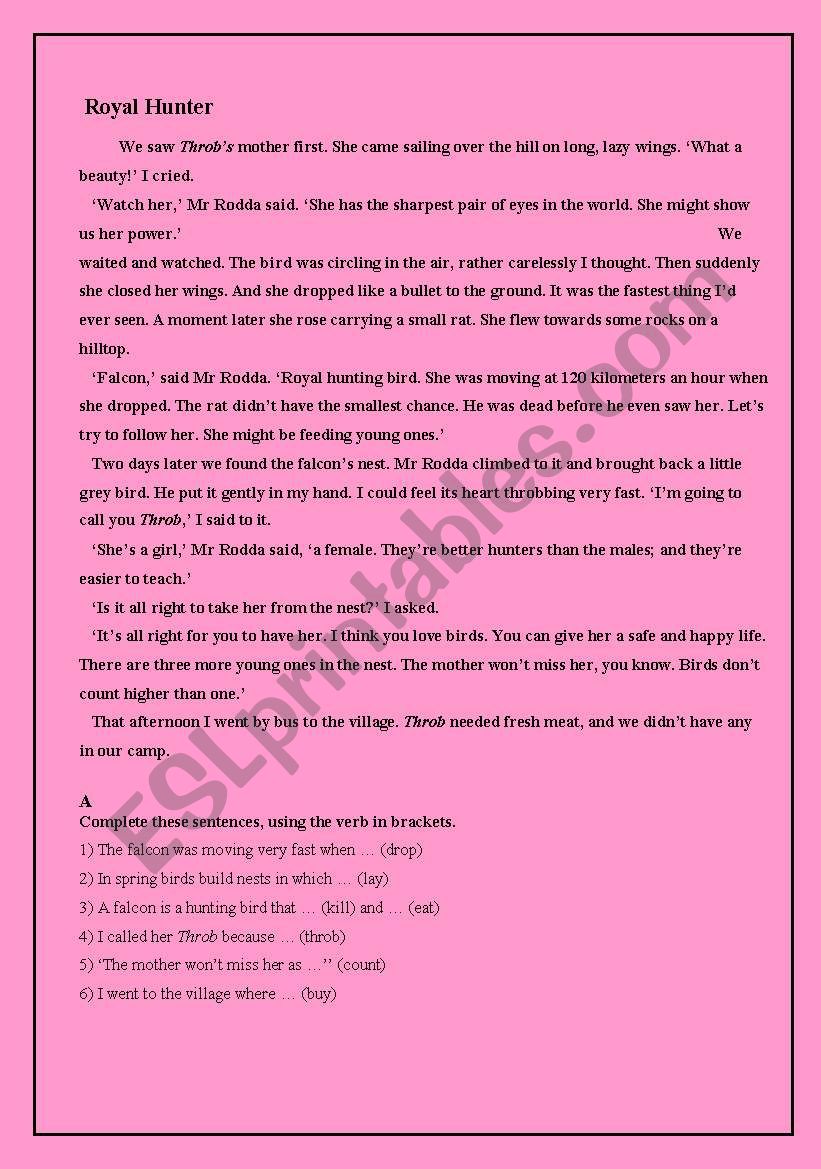 Reading worksheet
